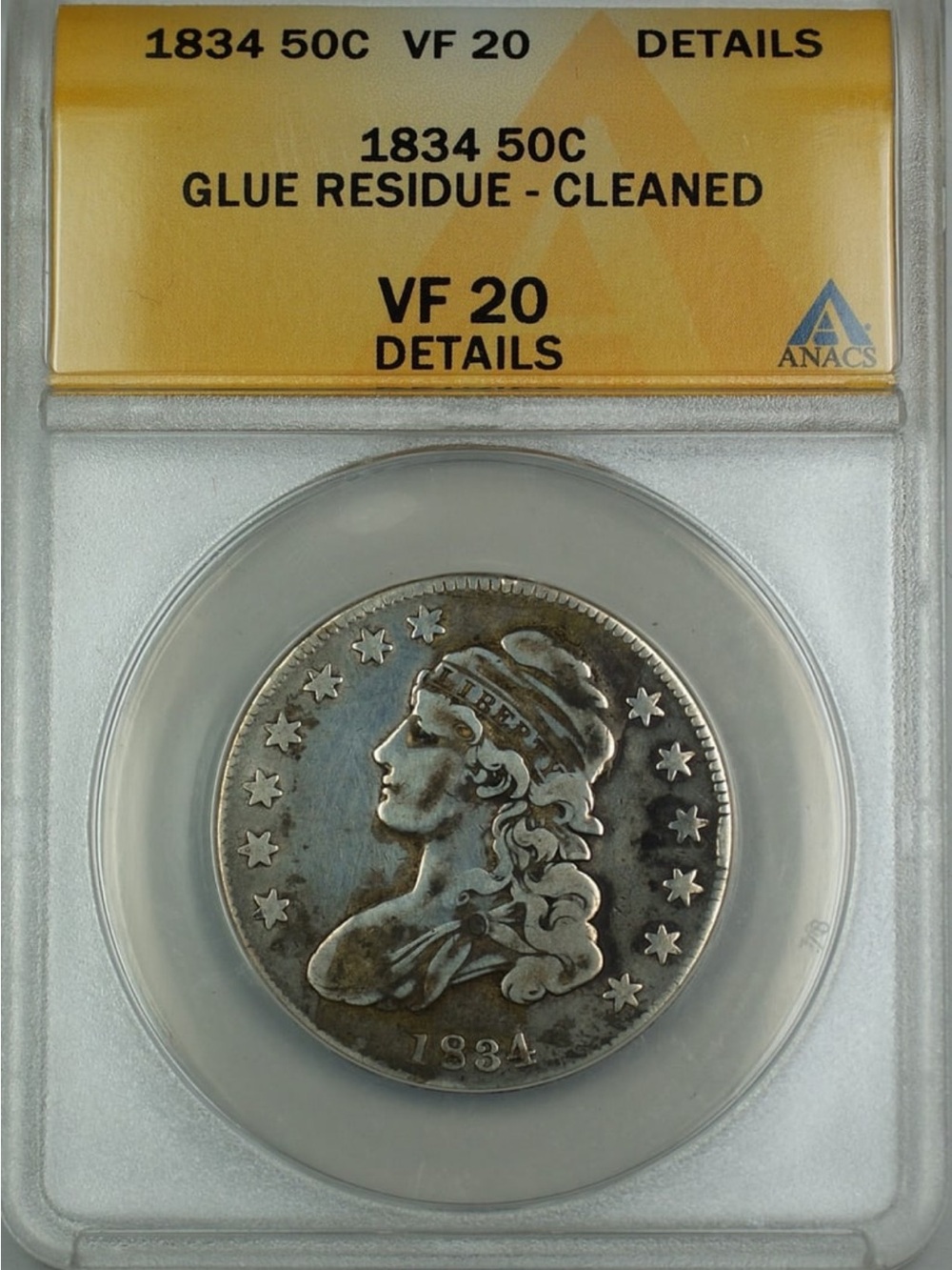1834 Capped Bust Half Dollar (ANACS VF20) - Silver Tone